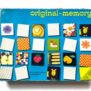 Vintage complete Ravensburger Original Memory Game, 1960s card game with retro drawings, including Charles Eames designs