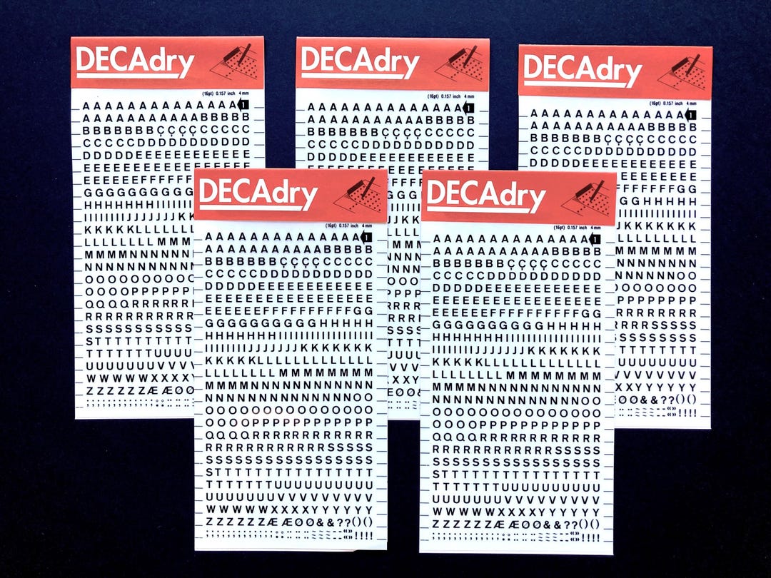 5 Black Dry Transfer Letter Sheets, Size 16 Pt, Decadry Instant ...