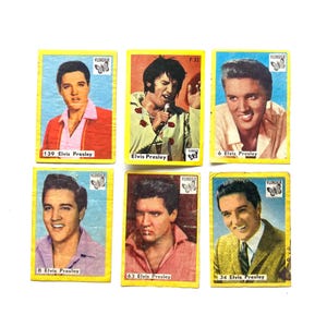 6 vintage Elvis Presley matchbox labels, vintage 60s prints from match boxes, matchbook covers of The King of Rock and Roll