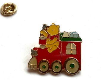 Vintage Disney Pooh Bear pin, Winnie the Pooh on train Disney jewellery, backpack badge