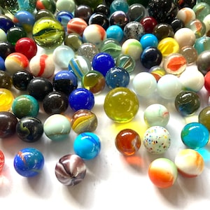 50 vintage glass marbles, mixed lot of marbles in different colors, bulk marbles, shooters, collectible target marbles
