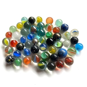 50 Vintage Peewee Glass Marbles, Colorful Mix (1/2 inch)
