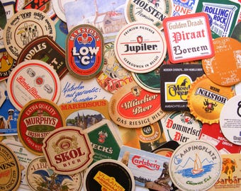 25 vintage beer coasters, bulk bar coasters, mixed European tavern coasters, barware, beer gift