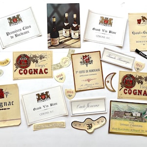 22 vintage wine labels, authentic antique French and German wine bottle labels, wine tags, wine prints, scrapbooking, journaling supplies