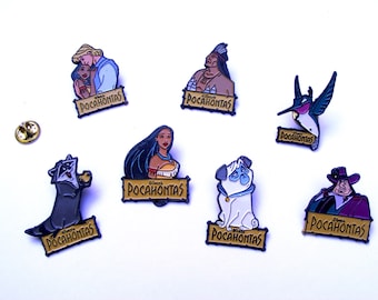 Vintage Pocahontas pin, Meeko, Chief Powhatan, Flit Hummingbird, John Smith, Governor Ratcliffe, Percy, Disney Sedesma pins, Pocahontas gift