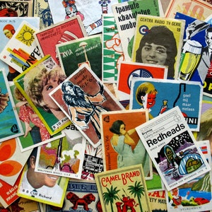 100 vintage matchbox labels, matchbook labels, match box prints, scrapbook prints, mixed media, crafting, journaling supplies, matches
