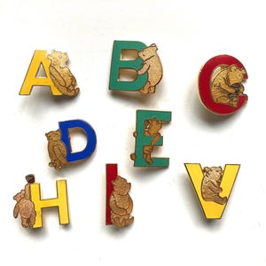 Vintage Pooh Bear pin, enamel Pooh letter brooch, Disney pin badge, Winnie the Pooh gift