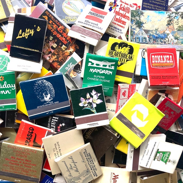 50 vintage matchbooks, matchbook covers with matches, matchbook prints, Dutch and US labels, match books, vintage matches