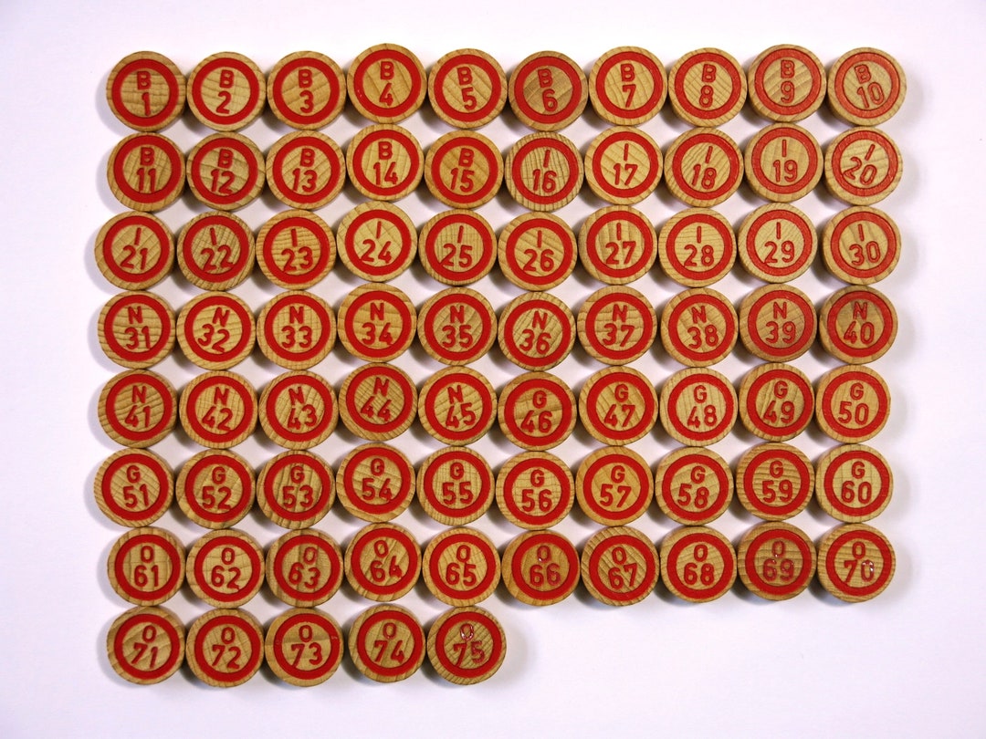 75 Bingo Numbers, Vintage Wooden Singlesided Lotto Pieces, Black Bingo Numbers, Tombola Game