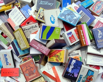 25 vintage matchboxes, vintage matches, matches in box, matchbooks, small gift boxes, tiny wooden boxes, match boxes, match books, labels