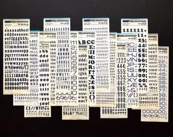 15 dry transfer sheets, vintage Mecanorma rub on letters, alfac letraset decadry dry transfer decals, font type sheets