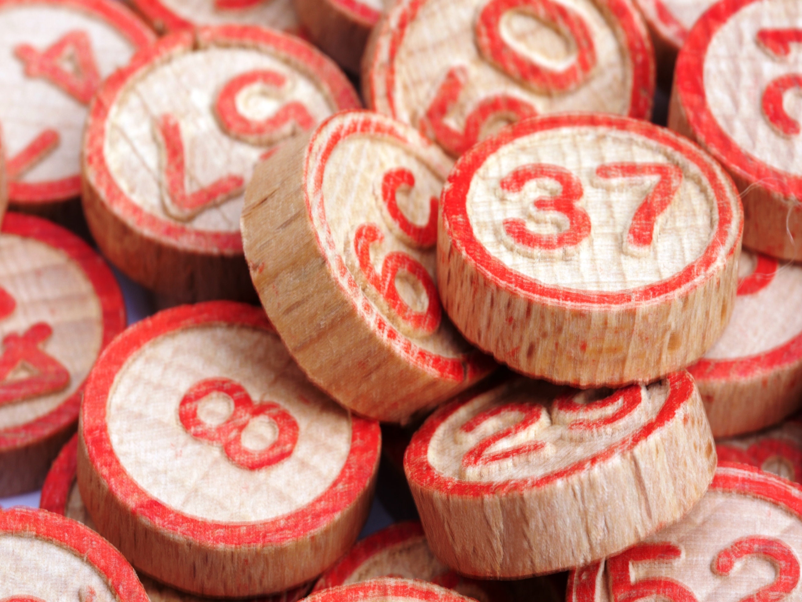 60 Bingo Numbers, Tombola Game Pieces, Vintage Wooden Lotto Tiles