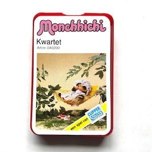 Vintage Monchhichi card game with 32 prints, Dutch quartet game from 1970s, Go Fish playing cards with the famous Japanese stuffed Monkeys
