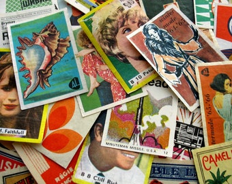 100 vintage matchbox labels, matchbook labels, match box prints, scrapbook prints, mixed media, crafting, journaling supplies, matches