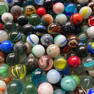 100 vintage marbles, lot of glass marbles in different colors, target marbles with shooters, bulk mix of collectible marbles