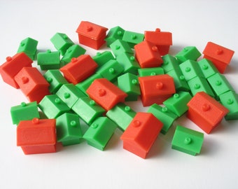 35 monoppoly houses and hotels, plastic game tiles, vintage game tiles, board game parts, monopoly replacement pieces, bulk game houses