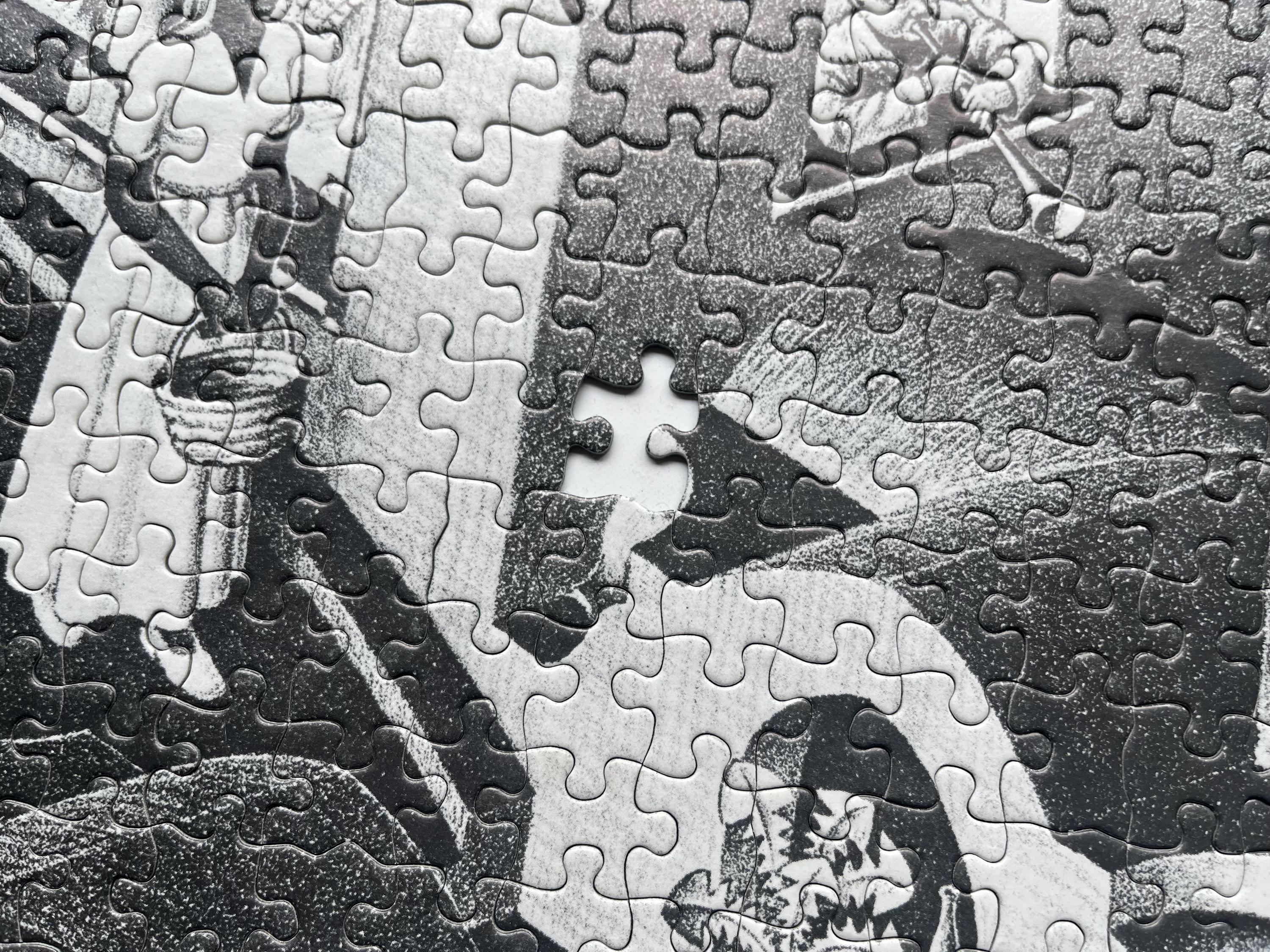 Vintage Incomplete Escher Puzzle, Concave and Convex, Black and