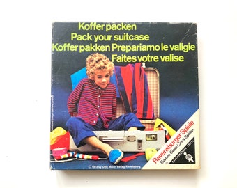 Vintage game, retro Ravensburger memory game, Pack your Suitcase game with design prints