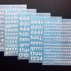 5 white letter transfer sheets, Alfav instant lettering transfers, rub off, dry transfers, letraset rub ons sheets