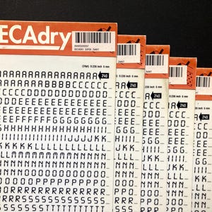 5 dry transfer sheets from Decadry, vintage rub on letters, digital letter font 24 pt, instant lettering, Letraset transfers