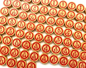 ヴィンテージ木製ビンゴ番号ロトタイル トンボラタイル 75 個セット