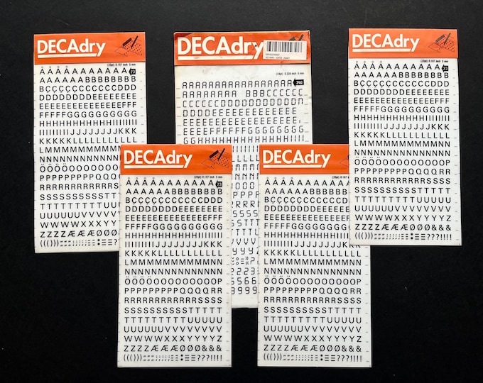 5 Black Dry Transfer Sheets Decadry, Rub Down, Rub on Letters, Instant ...