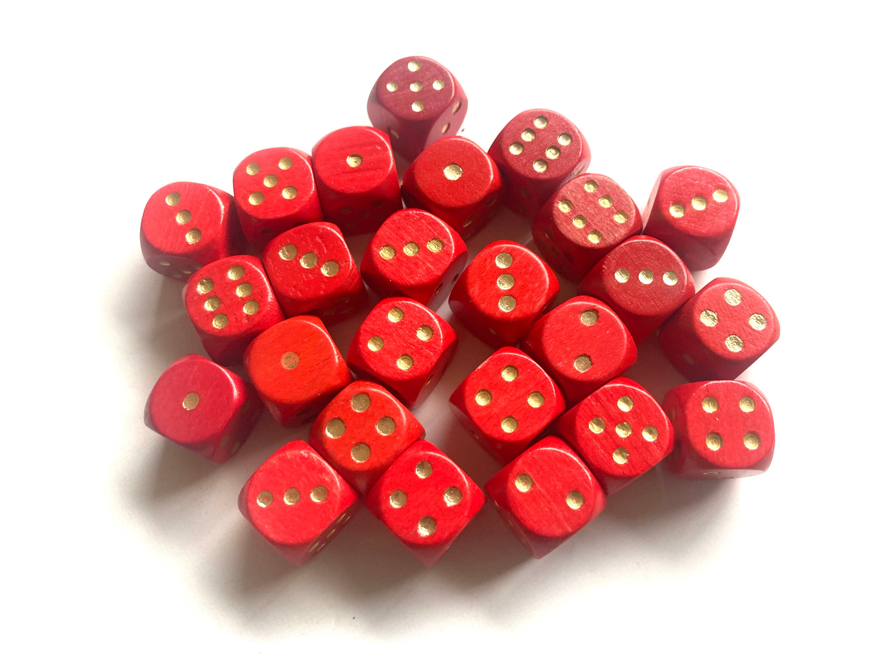 25 Vintage Small Sized Red Dice, Wooden Dice, Game Pieces, Dice