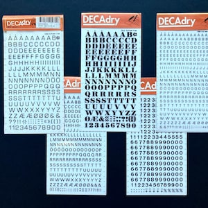 5 Decadry dry transfer letters, instant lettering, rub on sheets, Letraset letters and numbers