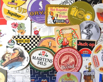 30 European vintage beer coasters, bar coasters, tavern barware, Holland, Germany and Belgium beer gifts, Amstel, Heineken