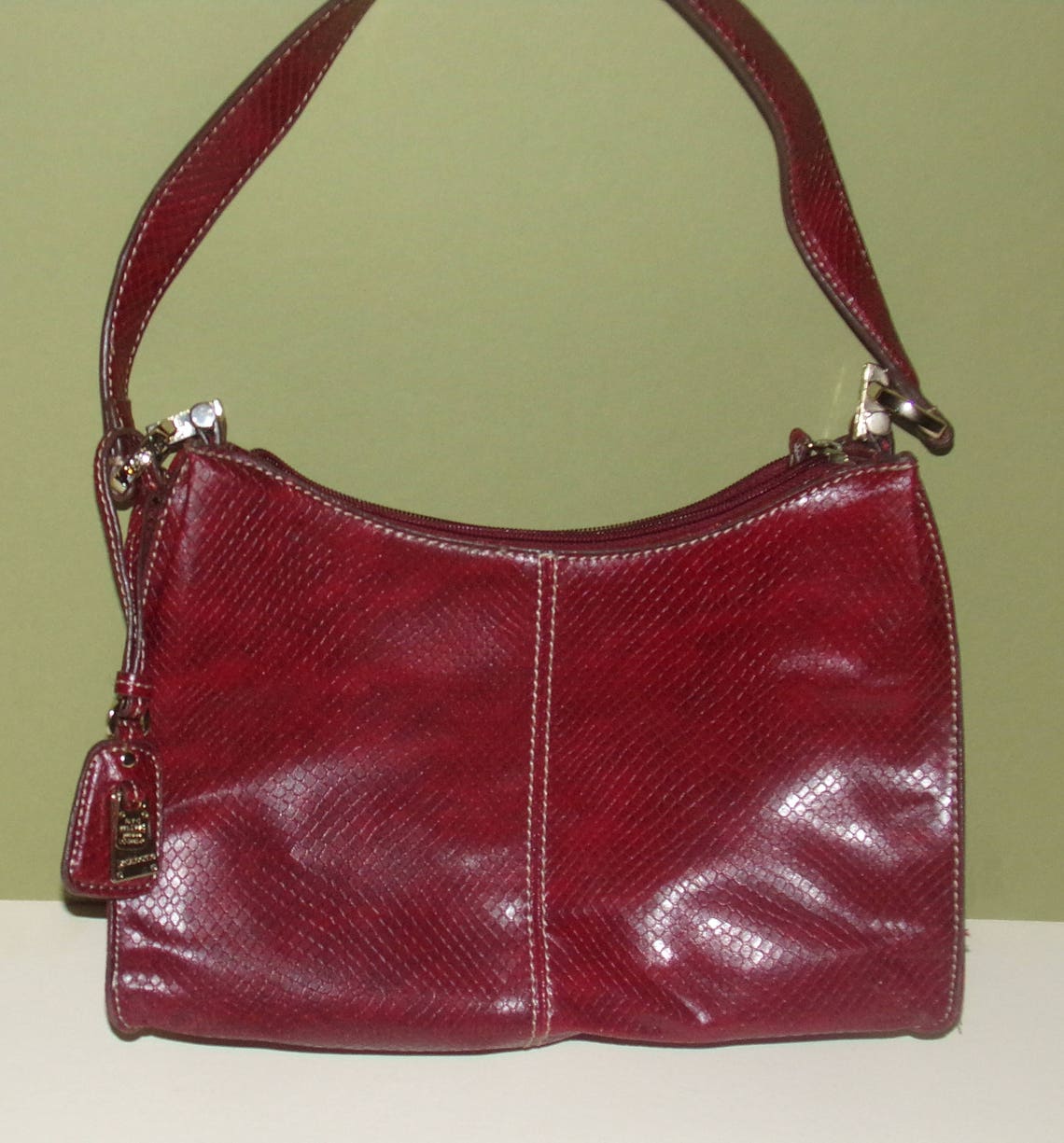 Vintage Liz Claiborne Handbag Zip Top Bag Burgundy Red Etsy