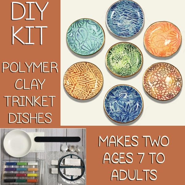 Kit de manualidades DIY, para hacer 2 platos, de 7 a 70 años, nivel principiante fácil, regalos para amigos y familiares, cumpleaños, kit de arcilla, arcilla polimérica, tizas, manualidades para fiestas
