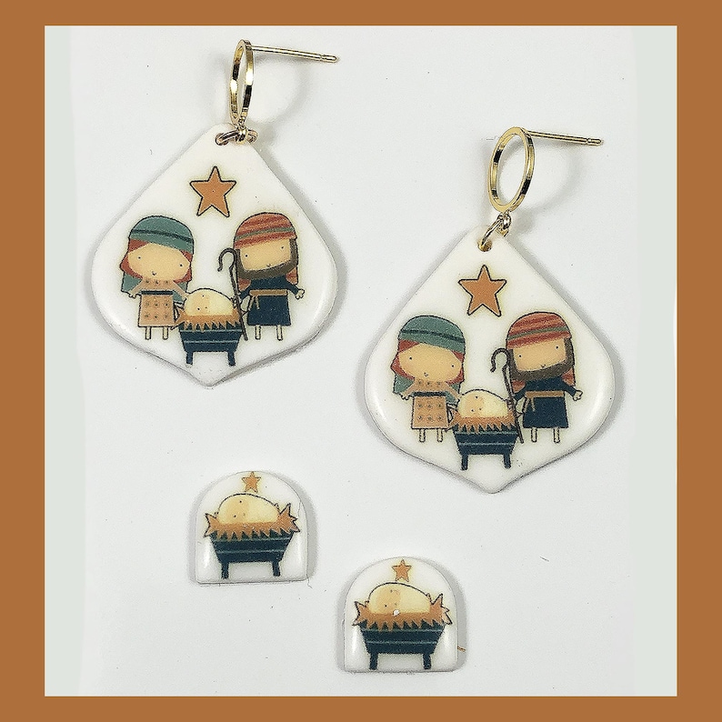 Polymer Clay Transfers, Christmas Nativity, No Water, Ornaments Earrings Transfers Holy Family, Full 8.5 x 11" Sheet, Instructions Included image 3