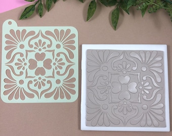 Texture Stencil for Polymer Clay Mexican Tile Reusable Standard Stencil for Paint/Powders PASTA MACHINE Compatible Flexible Texture Sheet