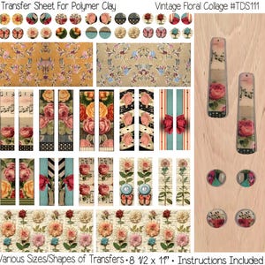 Polymer Clay Transfer Images Vintage Florals Clay Images Waterless Image Transfer For Clay Earrings, Instructions Included, Full 8.5&quot; x 11&quot;