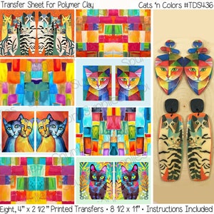 Polymer Clay Transfer Images Cats &#39;n Colors, No Rinsing Waterless VIVID Image Transfer Earrings Full 8.5&quot; x 11&quot; Instructions Included