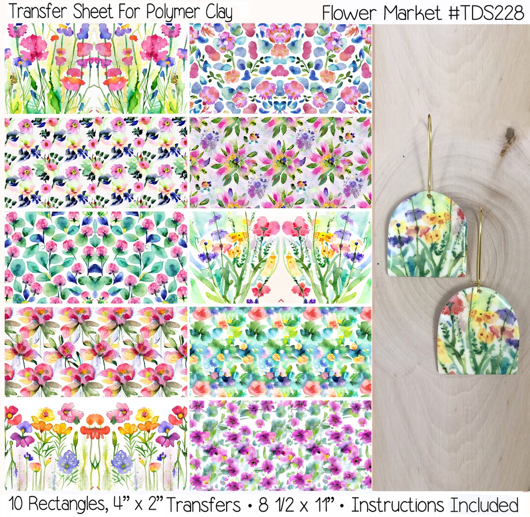 Polymer Clay Transfers Heat Cut Bake No Rinsing Flower Market Vivid