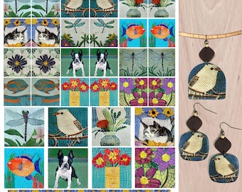 Polymer Clay Transfers | Quick 'n Easy | Nature Mosaics | No Rinsing | Clay Earrings  | 34 Transfers | 8.5" x 11" | Instructions Included