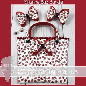 Purse-Bow-Earring Digital BUNDLE | Brianna Bag | Glue or Top Stitch | Stud Earrings | Cricut | Silhouette | or Hand Cut Pattern | 6.5 x 7.5"