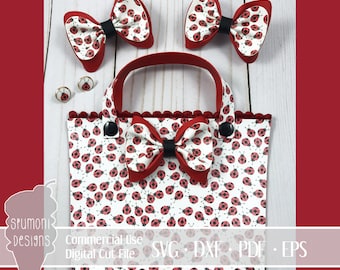 Purse-Bow-Earring Digital BUNDLE | Brianna Bag | Glue or Top Stitch | Stud Earrings | Cricut | Silhouette | or Hand Cut Pattern | 6.5 x 7.5"