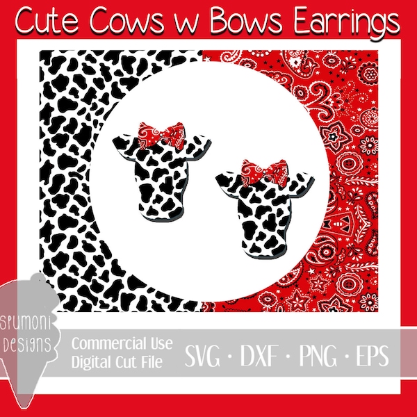 Digital Cow Head w Bow SVG | EARRINGS | Bow Centers | Cut File Digital Design | Clippie Accent | Cricut | Silhouette | Easy Glue Assembly