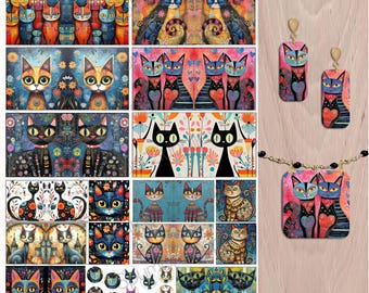 Polymer Clay Transfer Images Fanciful Felines, No Rinsing Waterless, VIVID Image Transfer Earrings Full 8.5" x 11" Instructions Included