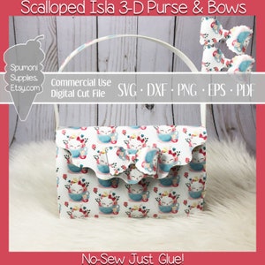 Small No-Sew Isla 3-D Purse n Bows | No Stitch Just Glue | For Cricut or Silhouette | or Hand Cut | Digital File | Instructions Included