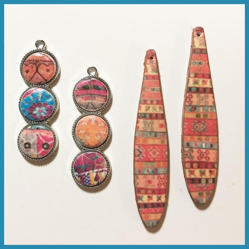 May include: A set of colorful earrings with geometric patterns. The earrings are made of metal and have a variety of shapes, including round and teardrop. The earrings are perfect for adding a touch of bohemian style to any outfit.