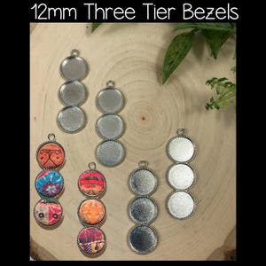 12mm Three-Tier Earring BEZELS | Silver Finish | 4 Pieces | Add Polymer CLAY Faux Leather Glass Cab Over Images Fits 12mm (1/2") | Findings