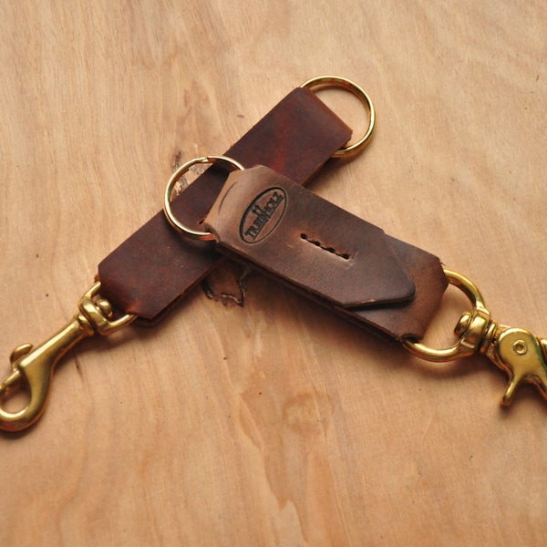 Rugged Brown Leather Keychain, Quick Release Key Ring, Brown Lanyard, Horween Key Fob