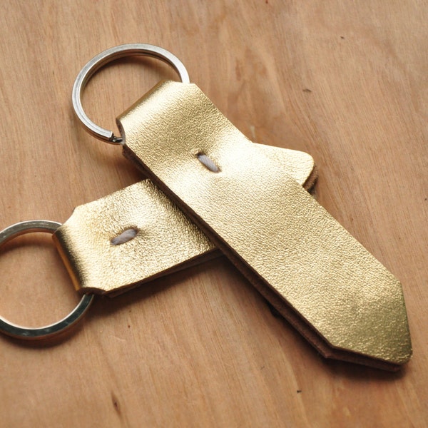 Gold Leather Keychain, Gold Key Ring, Gold Lanyard, Gold Leather Key Fob