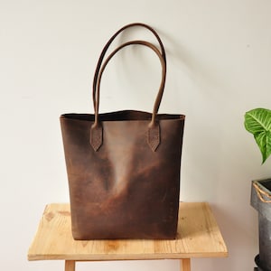 Minimalist Brown Leather Tote Bag, Leather Tote, Simplistic Tote, Big Brown Bag, Hand Stitched, Full Grain Leather