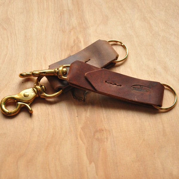 Rugged Brown Leather Keychain, Quick Release Key Ring, Brown Lanyard, Horween Key Fob