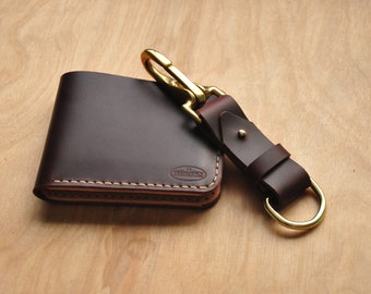 Cartera Horween granate con cuero curtido vegetal, minimalista, cartera de hombre simple