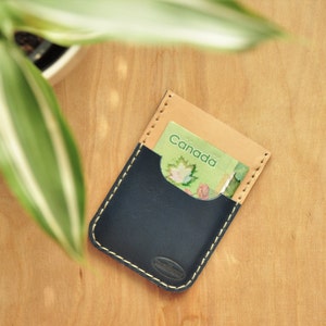 Porta-cartões Veg Tan com couro azul marinho, porta-cartões náutico